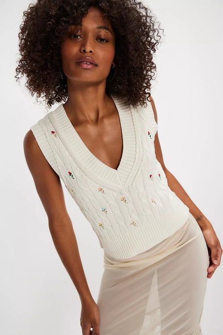 Free People Plumeria Floral Vest/Optic White Combo