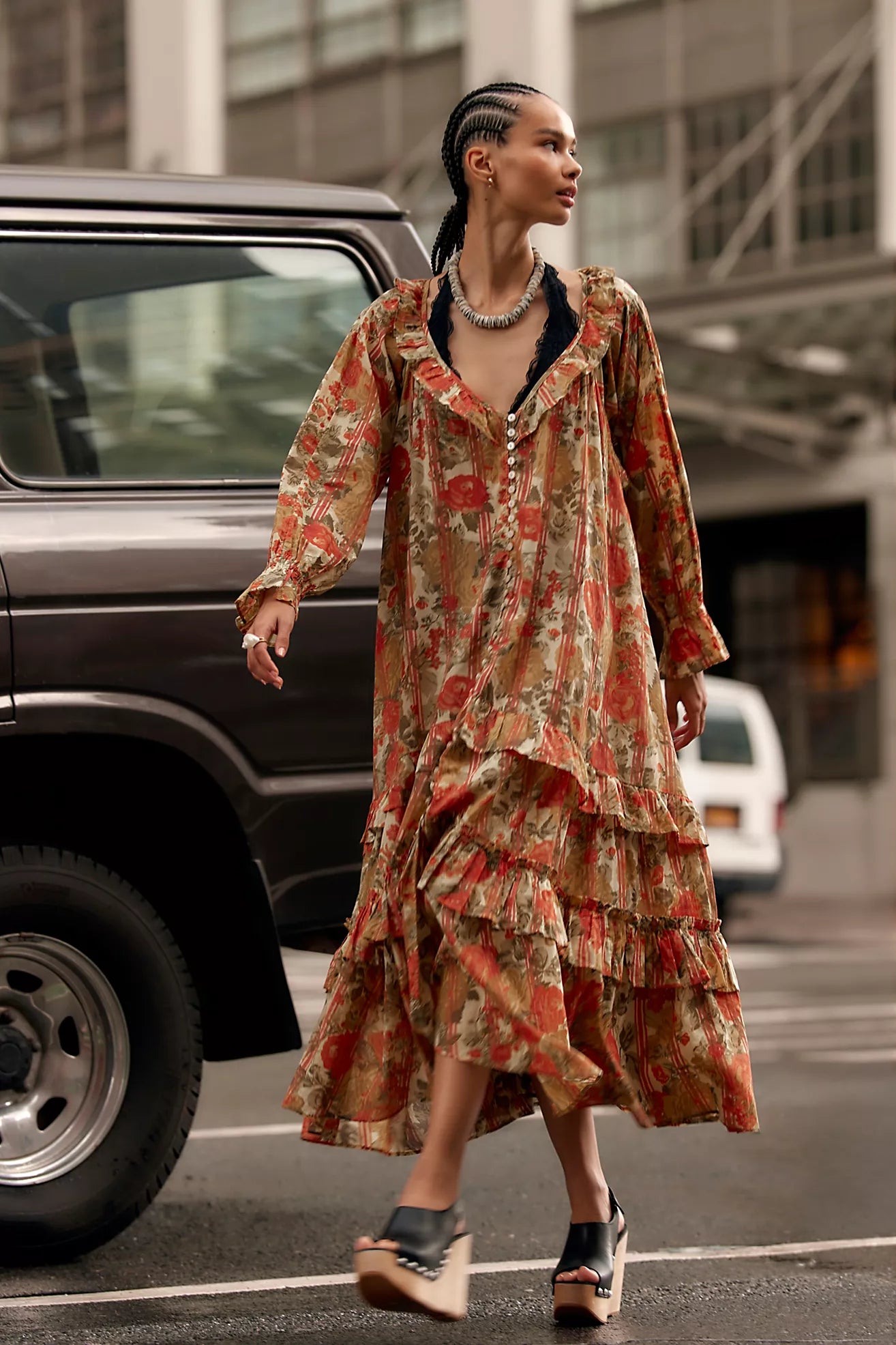 free people retro dress Vintage 1970s Patchwork Print Dress