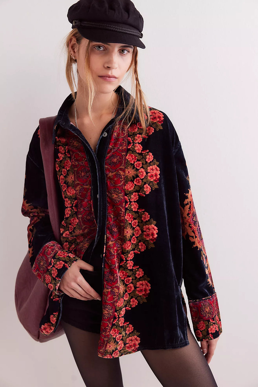 Free People We The Free One Night Velvet Top /Night Owl Combo