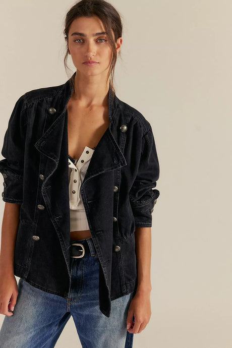 Free People We The Free Imogene Denim Officer Jacket/Black