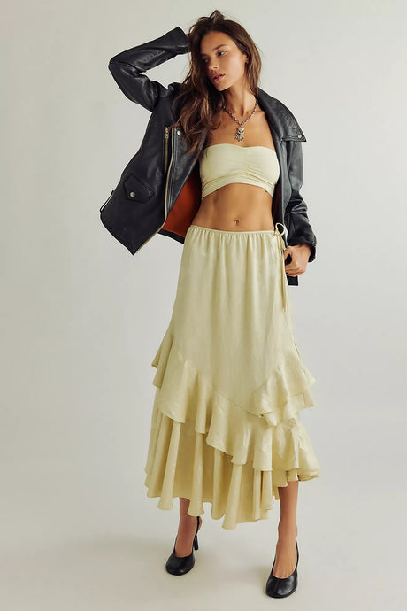Free People Autumn Promenade Maxi Skirt /Tea Cookie
