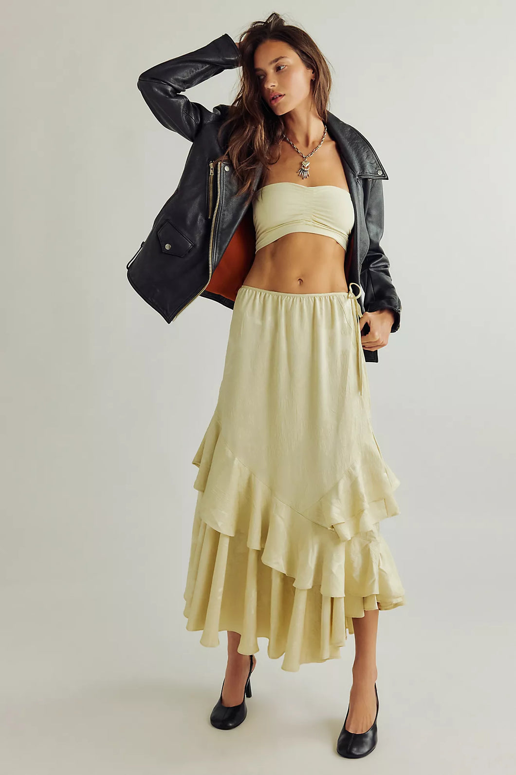 Free People Autumn Promenade Maxi Skirt /Tea Cookie