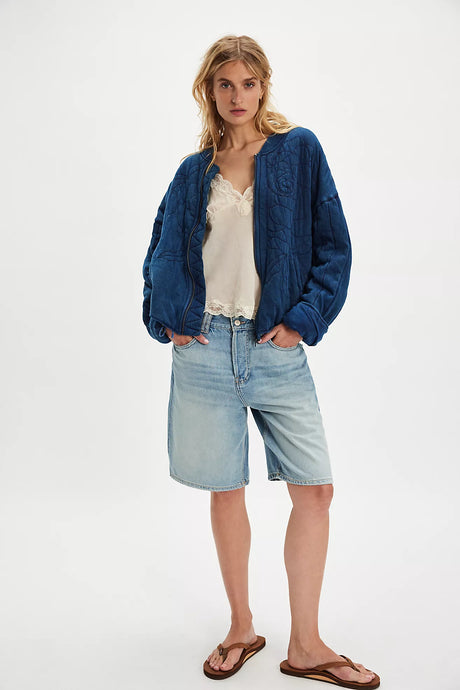 Free People Rose Zip-Up Sweatshirt/Indigo