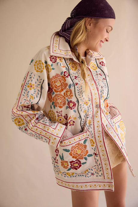 Free People We The Free Avery Embellished Jacket /Pearled Ivory