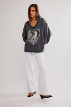 Load image into Gallery viewer, Free People We The Free Venice V-Neck Graphic Sweatshirt/Black Bird