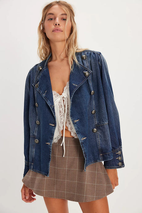 Free People We The Free Imogene Denim Officer Jacket /Ensign Wash