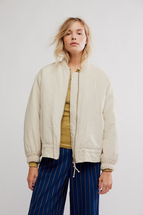 Free People We The Free Jax Washed Bomber/Almond Flour