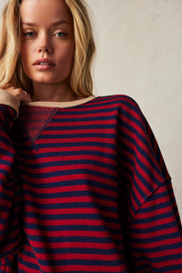Free People Classic Striped Oversized Crewneck/Nautical Vombo