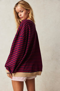 Free People Classic Striped Oversized Crewneck/Nautical Vombo