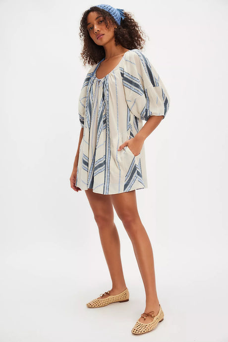 Free People Bop Around Romper/Seaside Stripe Ivory Combo