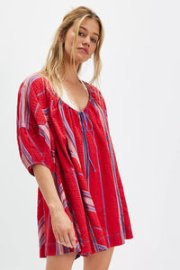 Free People Bop Around Romper/Seaside Stripe Red Combo