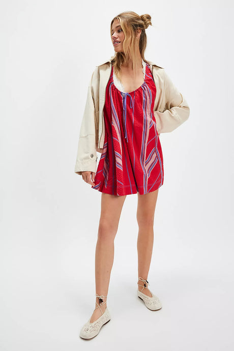 Free People Bop Around Romper/Seaside Stripe Red Combo