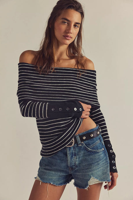 Free People Evergreen Sweater/Black And White Combo