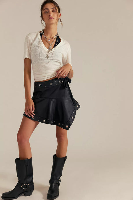 Free People We The Free Cassis Vegan Leather Wrap Skirt/Black