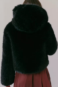 Free People Louder Please Hooded Faux Fur Jacket/Black