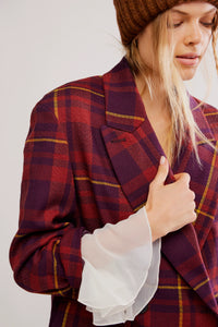 Free People Dean Double-Breasted Blazer/ Plum Combo
