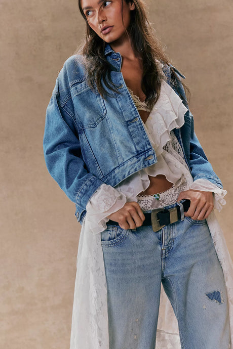 Free People We The Free Opal Swing Denim Jacket /Cowboy Romance