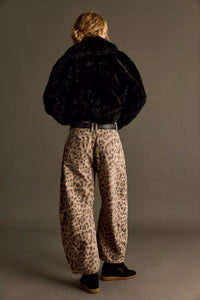 Free People We The Free Good Luck Printed Barrel Jeans/Leopard