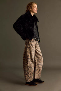 Free People We The Free Good Luck Printed Barrel Jeans/Leopard