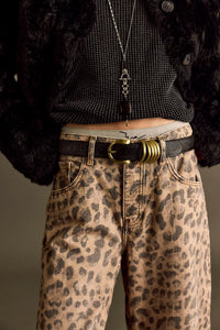 Free People We The Free Good Luck Printed Barrel Jeans/Leopard