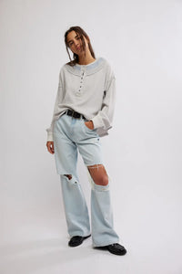 Free People Holly Henley/ Heather Grey Combo