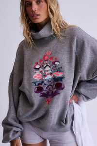 Free People On Your Mark Logo Mock Neck Pullover/Heather Grey Combo