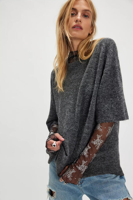 Free People Margot Sweater Tee/Charcoal Heather