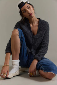 Free People School Girl Cardigan/Charcoal Heather