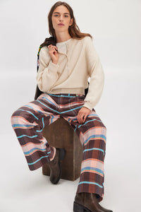 Free People Buckle Back Plaid Trouser/Brown Combo