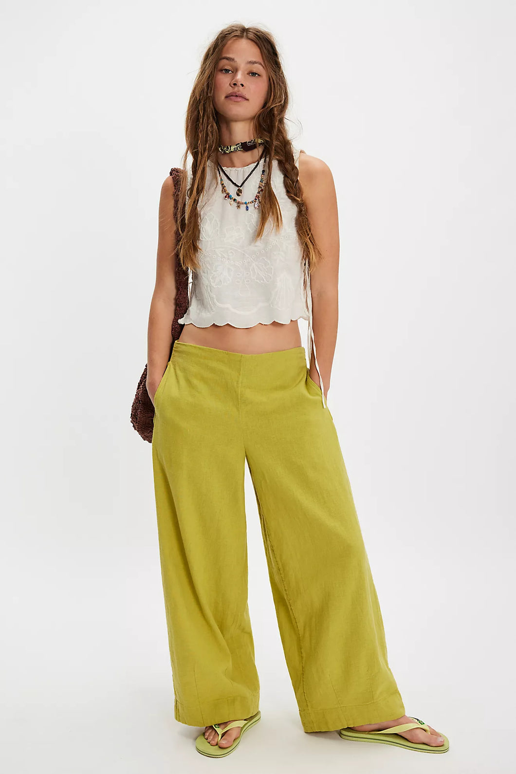 Free People Demi Cotton-Linen Pants/Palma