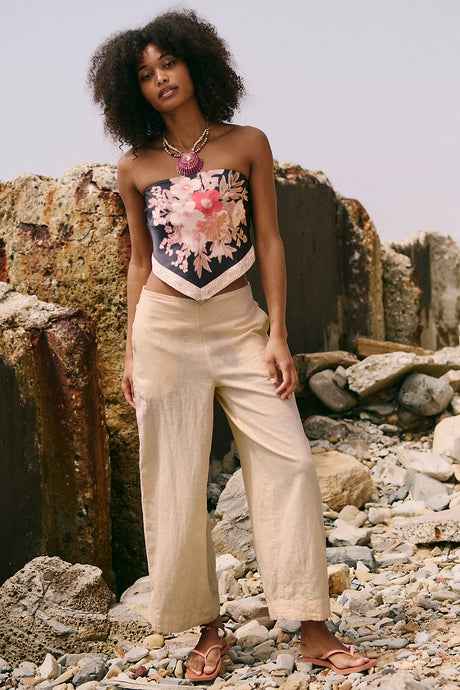 Free People Demi Cotton-Linen Pants/Pale Peach