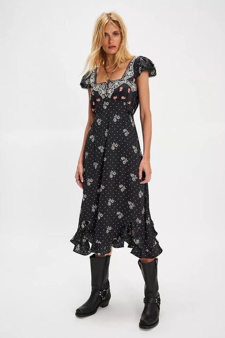 Free People Haven Midi Dress/Black combo