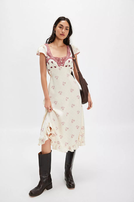 Free People Haven Midi Dress/Swan Combo