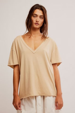 Free People We The Free Nina V-Neck Tee/Oat Latte