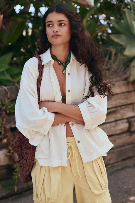 Free People Just Like Me Seersucker Shirt/Coconut Milk