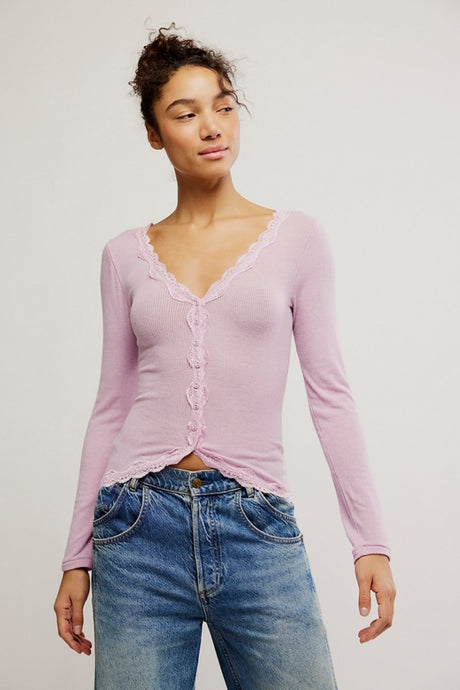 Free People Big Love Rib Cardi/Plum Blossom