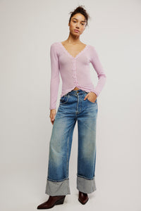 Free People Big Love Rib Cardi/Plum Blossom