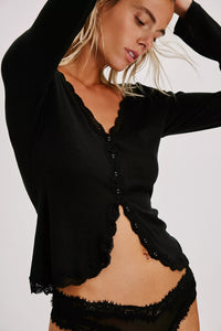 Free People Big Love Rib Cardi/Black