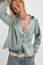Load image into Gallery viewer, Free People We The Free Tattered And Ruffled Denim Top/Vintage Tint Wash