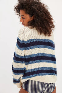 Free People Frankie Striped Cable Knit Sweater/Ivory Combo