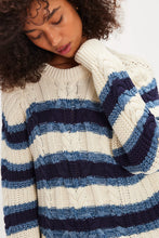 Load image into Gallery viewer, Free People Frankie Striped Cable Knit Sweater/Ivory Combo