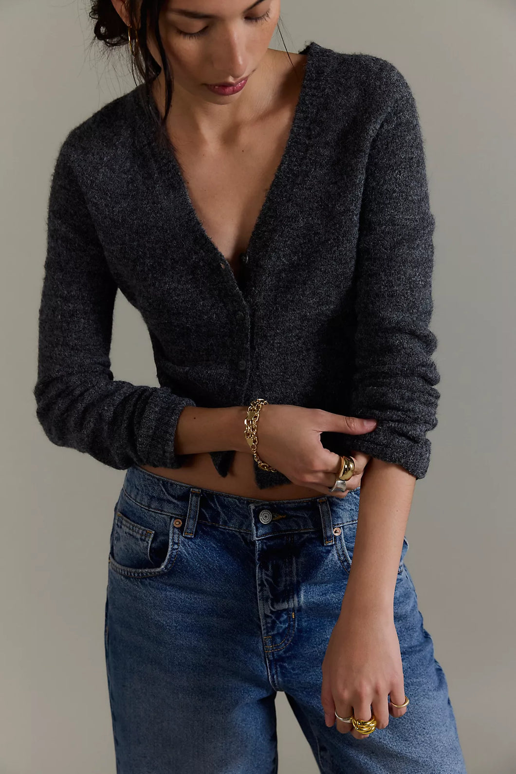 Free People School Girl Cardigan/Charcoal Heather