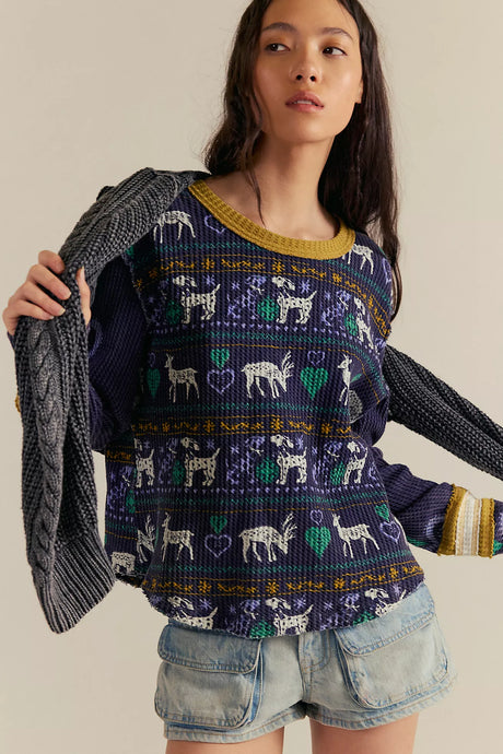 Free People We The Free Blissful Layering Tee/Navy Combo