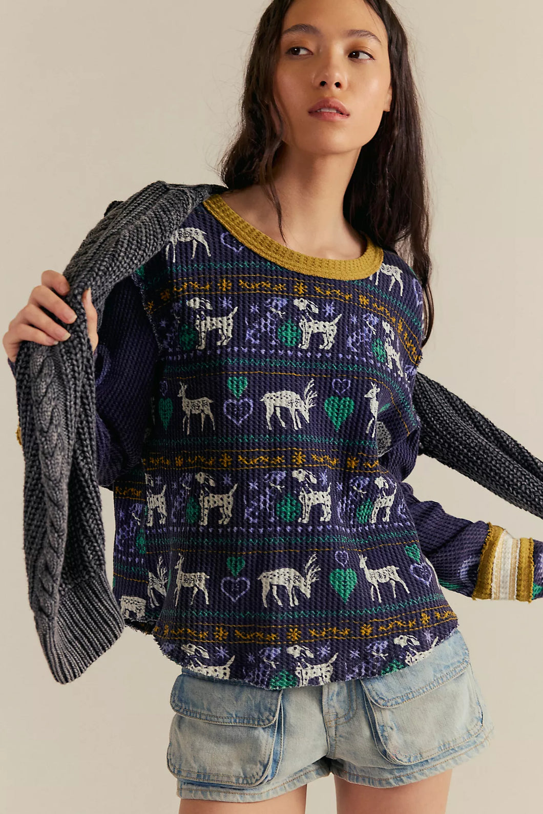 Free People We The Free Blissful Layering Tee/Navy Combo