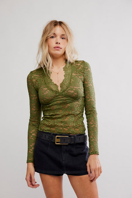 Free People All Day Lace Long Sleeve/Terrarium