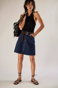 Free People We The Free Suzy Denim Midi Skirt/Deep Blue Cursh