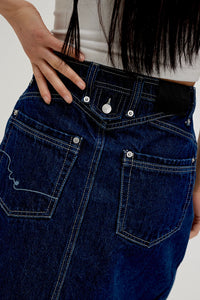 Free People We The Free Suzy Denim Midi Skirt/Deep Blue Cursh