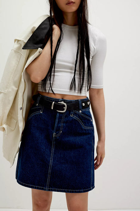 Free People We The Free Suzy Denim Midi Skirt/Deep Blue Cursh
