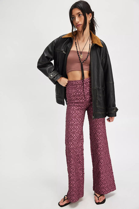 Free People Runaway Floral Flare Pants/Crushed Berry