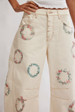 Load image into Gallery viewer, Free People We The Free Good Luck Printed Barrel Jeans/Watercolour Wreath